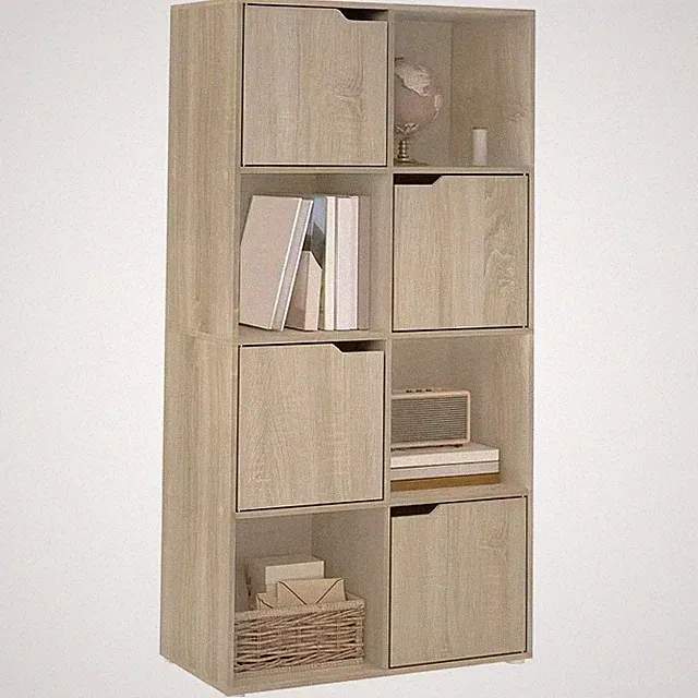 WOLTU SK039hei Bücherregal 8 Fächer 4 Türen Helle Eiche 60x120x30cm Neu