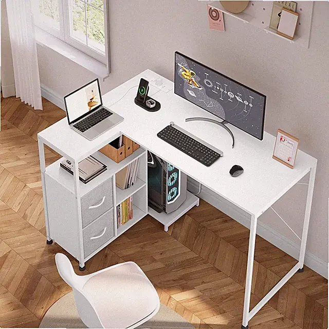 WOLTU weiß Schreibtisch Chefschreibtisch Ecktisch mit Steckdosen USB-A Typ-C