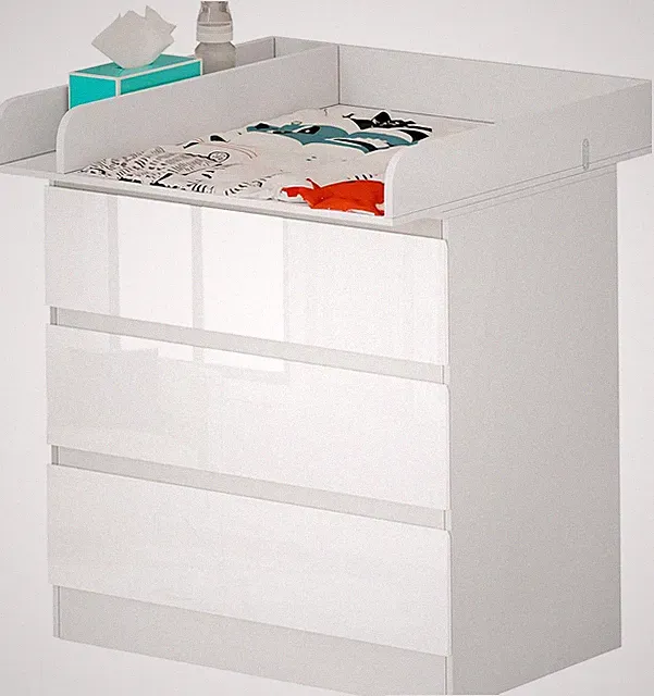 WOLTU Wickelkommode mit Wickelaufsatz Kommode mit 3 Schubladen Wickeltisch Weiß