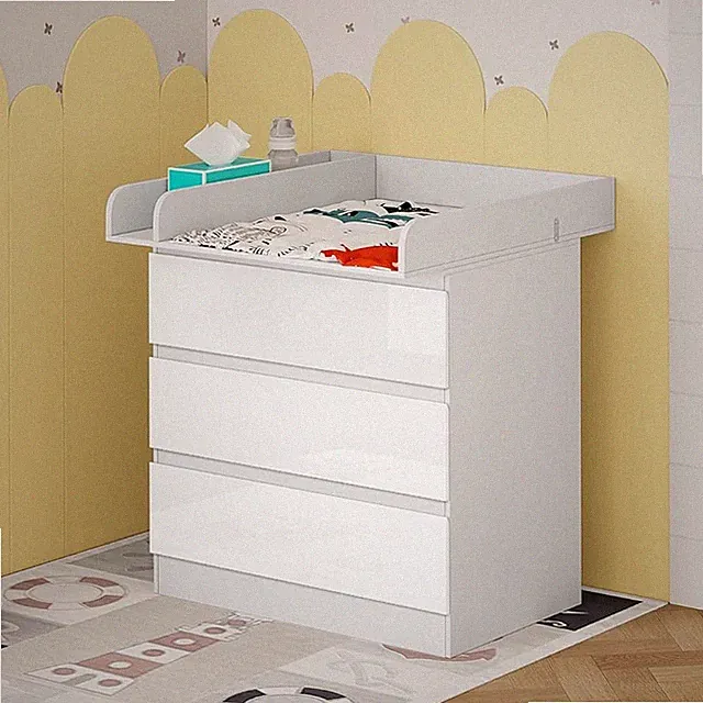 WOLTU Wickelkommode mit Wickelaufsatz Wickeltisch Baby Kommode mit 3 Schubladen