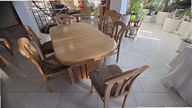 WZ Holz-Tisch 160 -340 mit 10 Stühlen Massivholz Erle