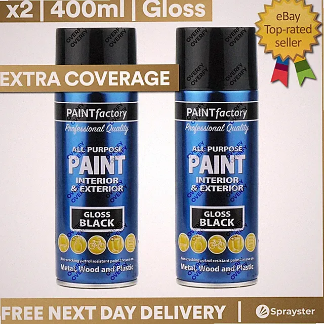 x2 400ml Allzweck Schwarz Glanz Aerosol Sprühlack Dose Haushalt Auto Holz etc