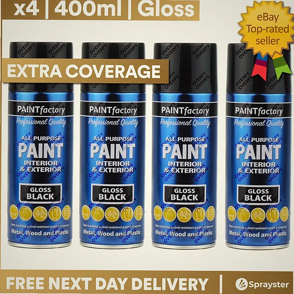 x4 400ml Allzweck Schwarz Glanz Aerosol Spraydose Haushalt Auto Holz etc