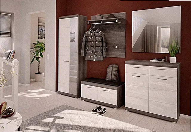 xonox 5-tlg. Garderobenkombination weiß grau - Garderobe Scout - 272x197x40
