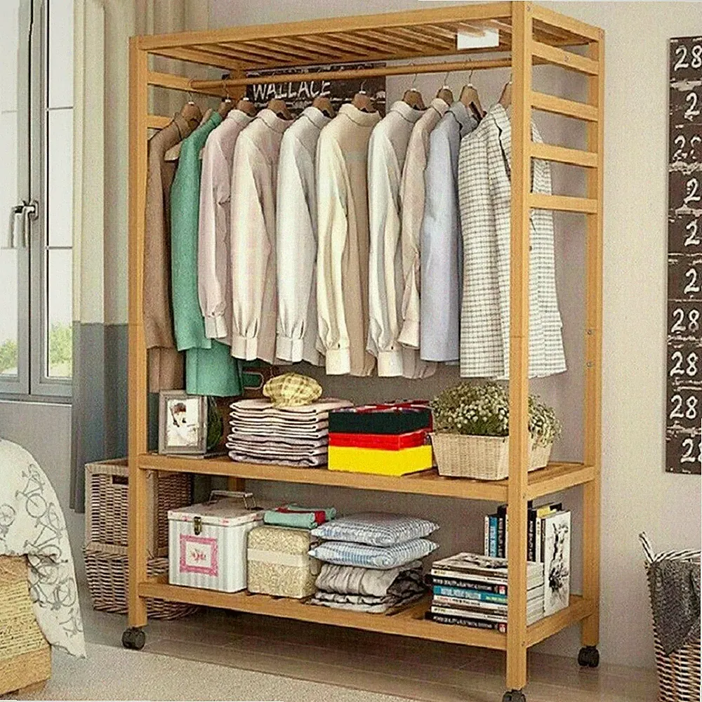XXL Garderobenschrank Kleiderschrank offen Garderobe auf Rollen für Schlafzimmer