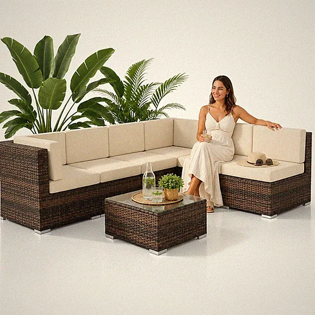 XXL Lounge Gartenmöbel Set Sitzgruppe Garten Sofa + Auflagen PolyRattan braun