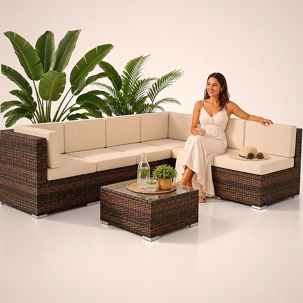 XXL Lounge Gartenmöbel Set Sitzgruppe Garten Sofa + Auflagen PolyRattan braun