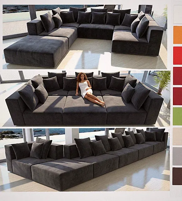 XXL Modulsofa Wohnlandschaft Bigsofa U-Form Sessel Hocker Grau Rot Schwarz Samt