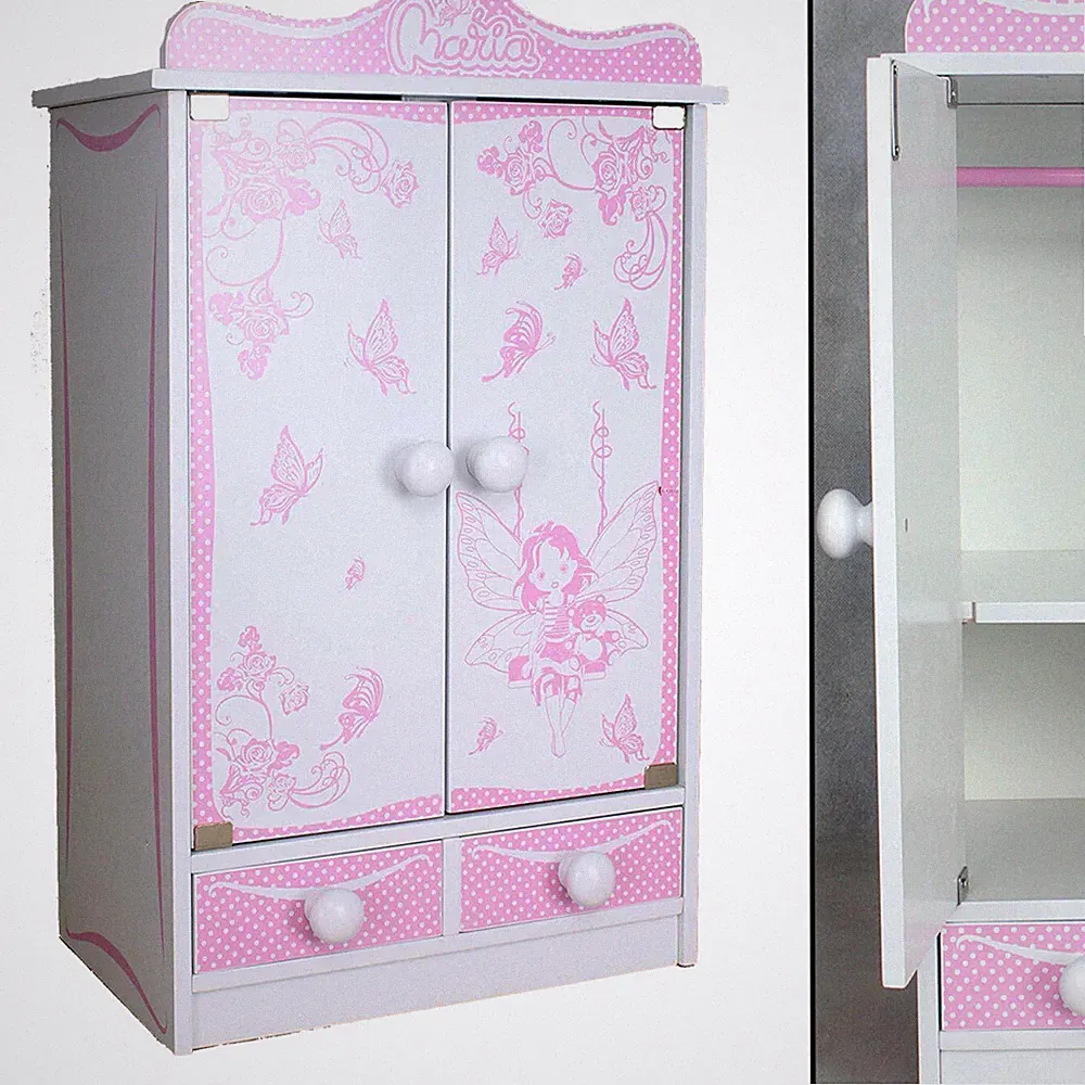 XXL PUPPENSCHRANK 822 rosa weiß 52cm Kinder-Kleiderschrank Puppenmöbel Spielzeug