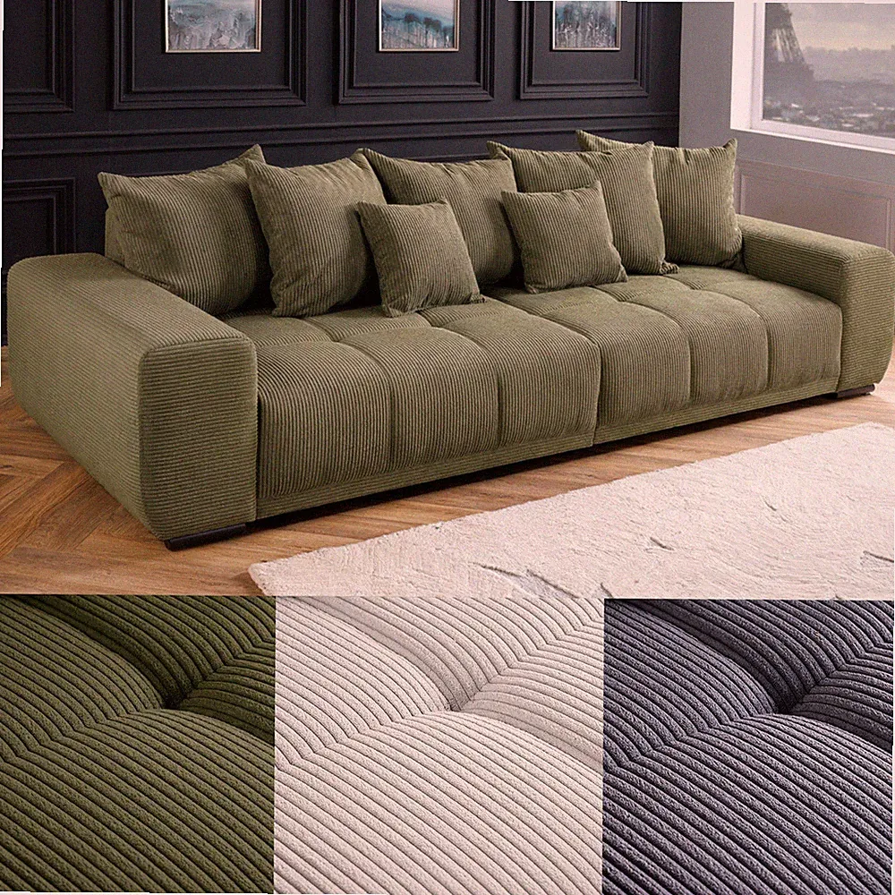 XXL Sofa ELEGANCIA - 285cm - FARBWAHL - Cord - Bigsofa inkl. Kissen Federkern