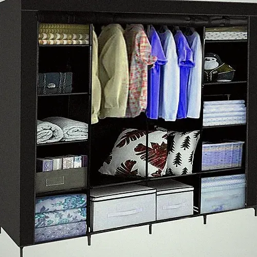 XXL Stoff Kleiderschrank 170x170cm Faltschrank 14 Fächer 2 Kleiderstangen