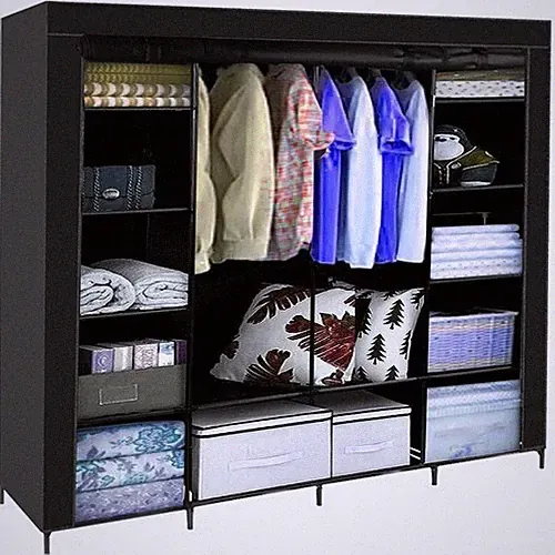 XXL Stoff Kleiderschrank 170x170cm Faltschrank 14 Fächer 2 Kleiderstangen