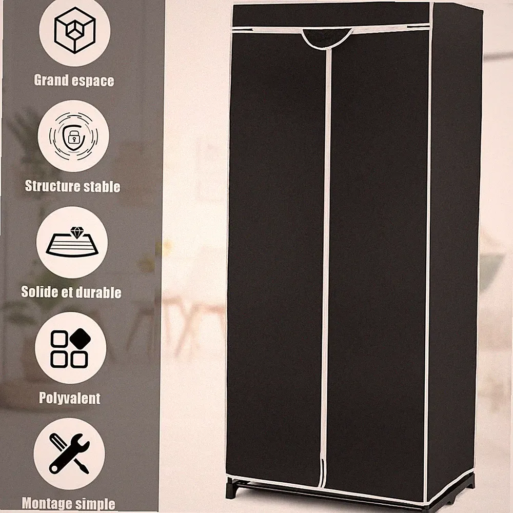 XXLTextil Kleiderschrank Stoffschrank Faltschrank Schrank Garderobe Schwarz