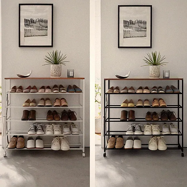 Yamazaki Schuhregal Metall mit Rollen und Ablage 20 Paar Tower