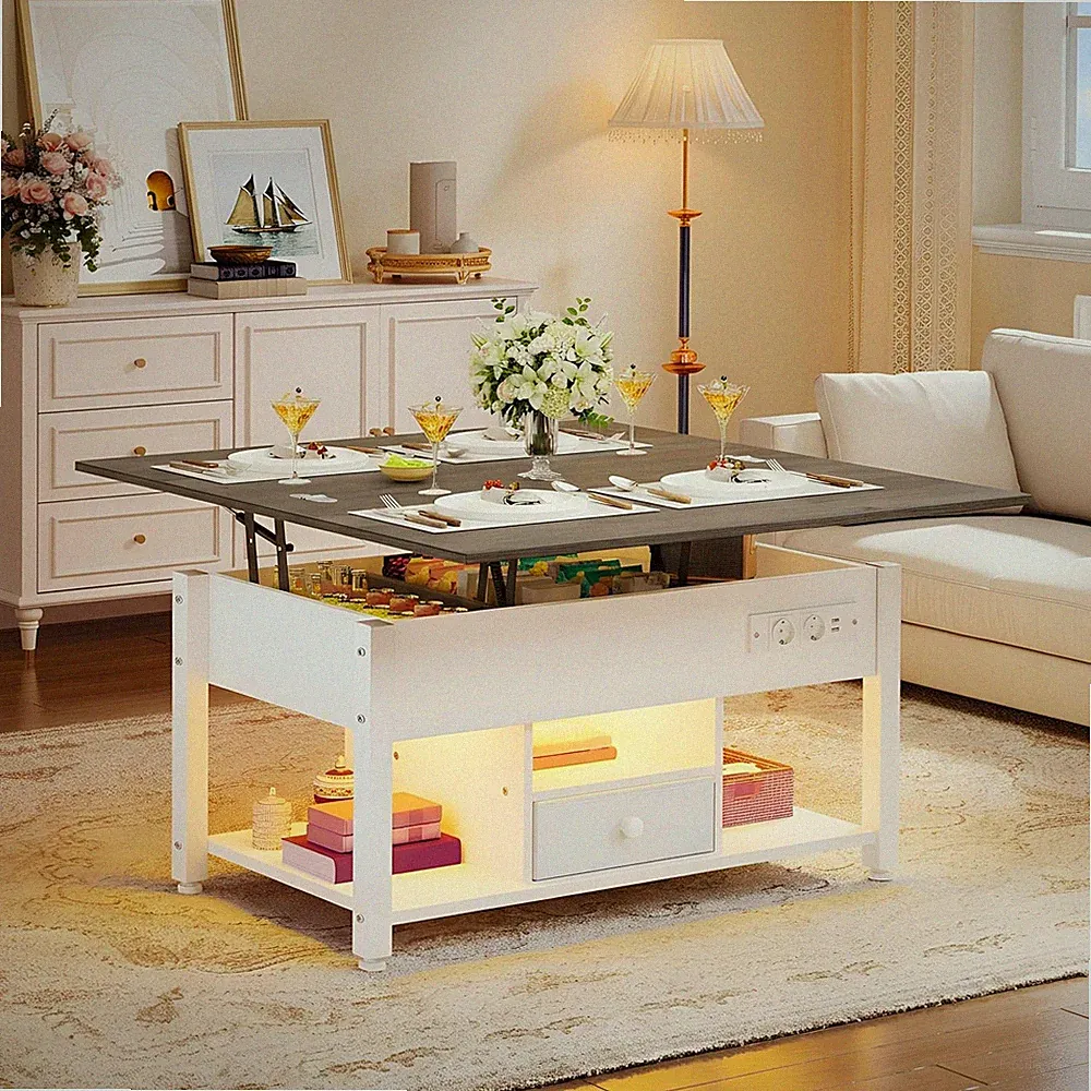 YITAHOME 4in1 Couchtisch Höhenverstellbar LED Beleuchtung Stauraum