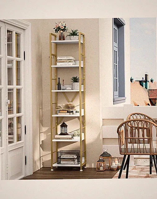 YITAHOME Bücherregal 6 Ebenen bodenstehendes Bücherregal, Holzregal und Metallrahmen