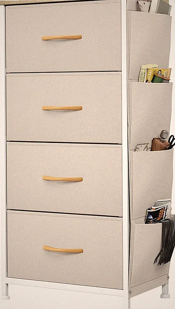 YITAHOME Kommode, 4 Stoffschubladen, Aufbewahrungsschrank mit Haken (Beige)