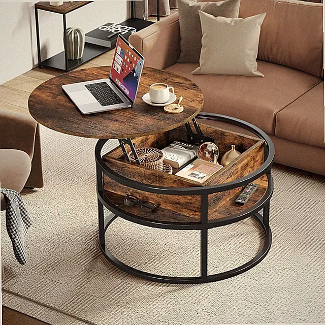 YITAHOME runder Couchtisch mit Hubplatte, Couchtische mit Wohnzimmer mit verstecktem