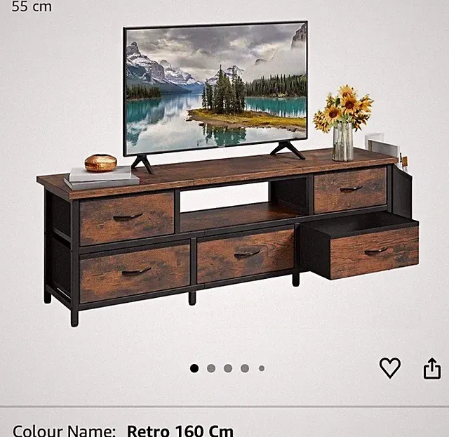 YITAHOME TV-Lowboard Retro 160 cm, 5 Schubladen, LED, Braun/Schwarz