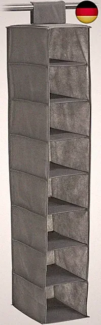 Zeller 14614 Hänge-Aufbewahrung, 8 Fächer, Vlies, Stoff, grau, 18 x 30 x 105 cm